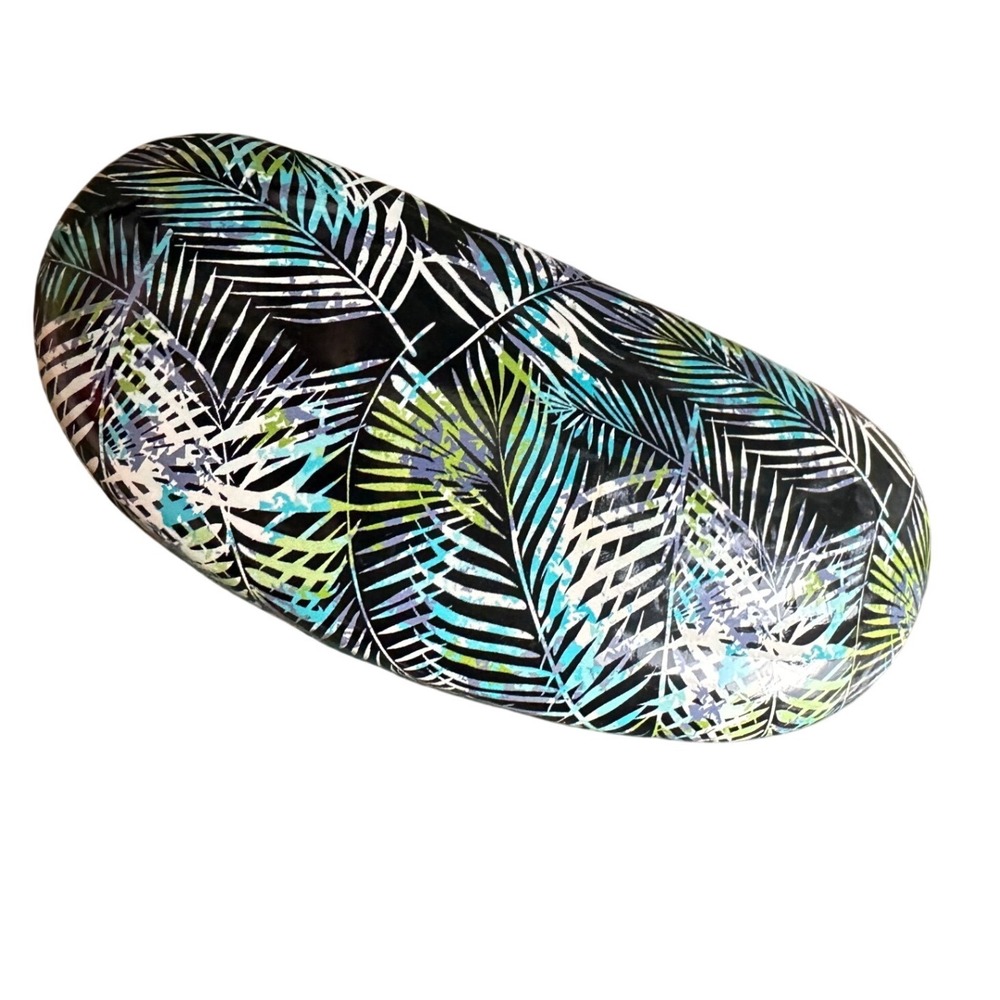 Ellen Tracy Tropical Palm Leaf Print Hard Clamshell Eyeglass Case Black Blue